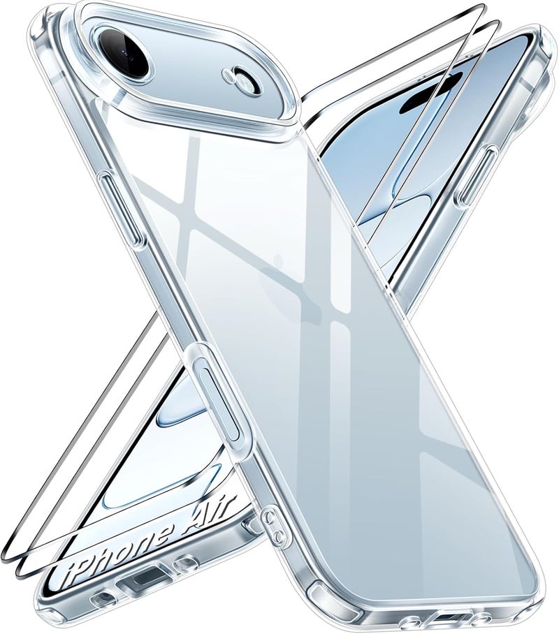 ivoler 3-in-1 Clear Case Designed for iPhone Air 6.5" / iPhone 17 Air 6.5'' 2025 with 2 Pack Tempered Glass Screen Protector, Military Shockproof Hard Back Slim for iPhone 17 Air Cover - Clear - Image 1